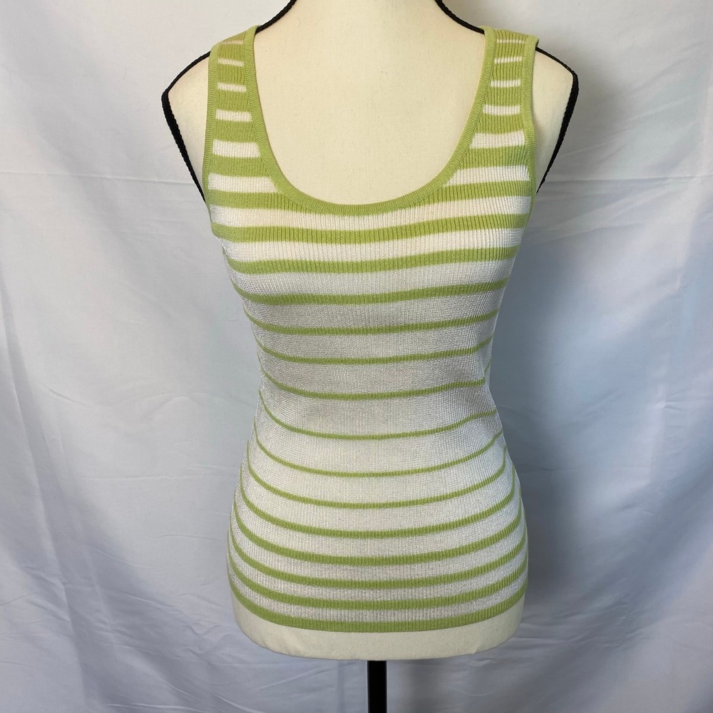 St. John Women's Key Lime Striped Knit Cardigan Sweater and Tank 2 Piece Set - Picture 9 of 14